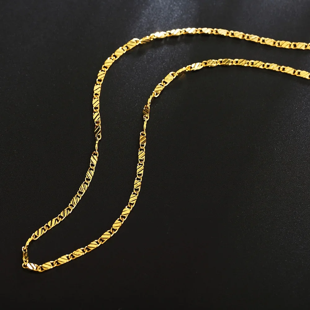 Fashion 18k Gold Necklace 2MM 16/18/20/22/24/26/28/30 Inch Side Chain Necklace For Women Men Jewelry 925 Silver Necklace