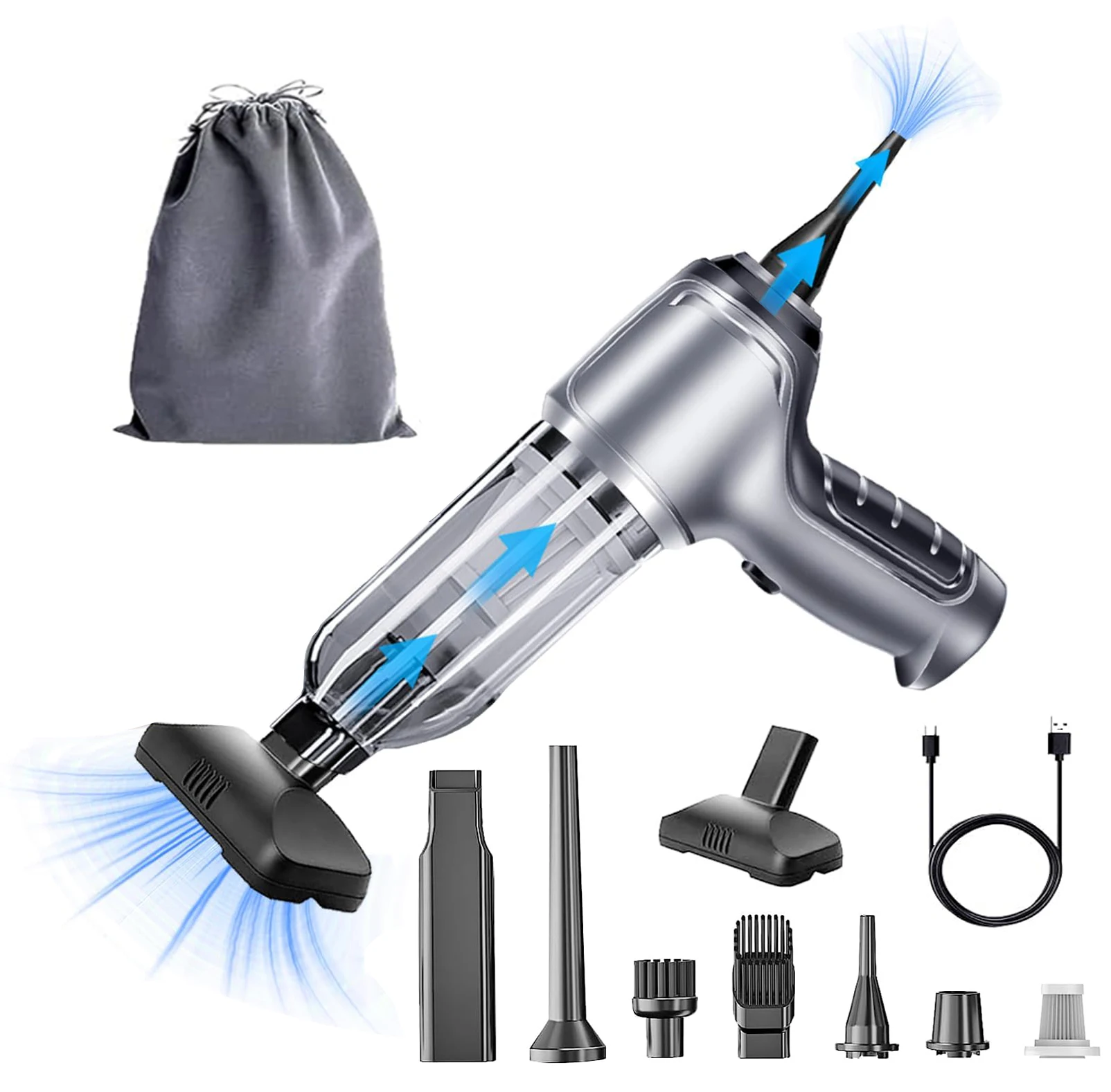 Cordless Car Vacuum Cleaner,15000PA High Suction Handheld Vacuum,3 in 1 Mini Wireless Air Duster Blower with Brushless Motor