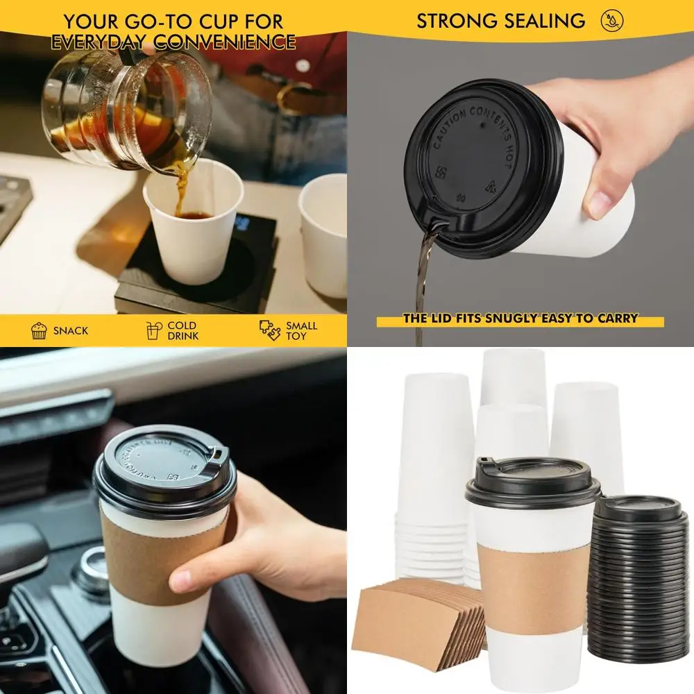 

500 штук одноразовых бумажных стаканов для кофе объемом 16 унций с крышками и чехлами для использования на вынос, в поездках и в офисе