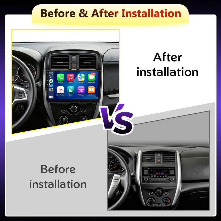 For Nissan Versa sedan  2015-2019 Car Radio Autoradio Wireless CarPlay Bluetooth 4G Split Screen Touch Screen  QLED Head Unit