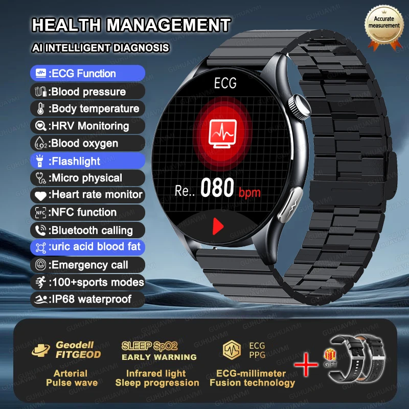 2025 Nieuwe NFC + ECG + PPG Gezondheid Smart Horloge BMI Vet Hartslag Bloeddruk Horloge 380 mAh BT Oproep IP68 Waterdichte Sportarmband - afbeelding 1