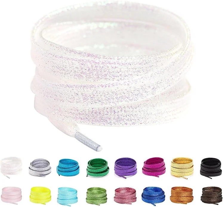Sparkling Glitter Flat Shoelaces, 1cm Width Shiny Metallic Bling Laces for Sneakers, Double-layer Thick and Wear-resistant 1Pair