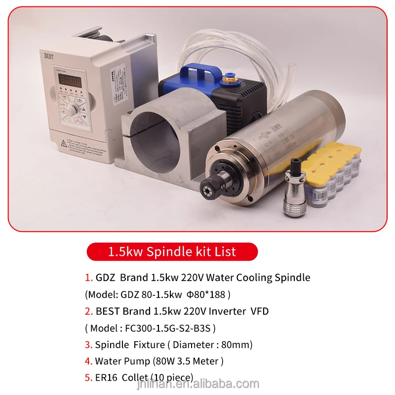 GDZ 80 1.5kW Spindle Inverter Kit 220V Water Cooled CNC Spindle Motor Kit ER16 Drilling Machine Tool 24000rpm 0.8Nm Torque
