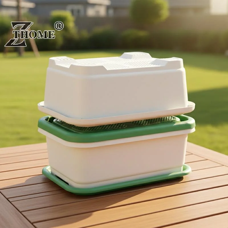 1Set Plastic Vegetable Planters With Tray Rectangular Flowerpots For Balcony Indoor Gardening Breathable Plants Pots Garden Tool