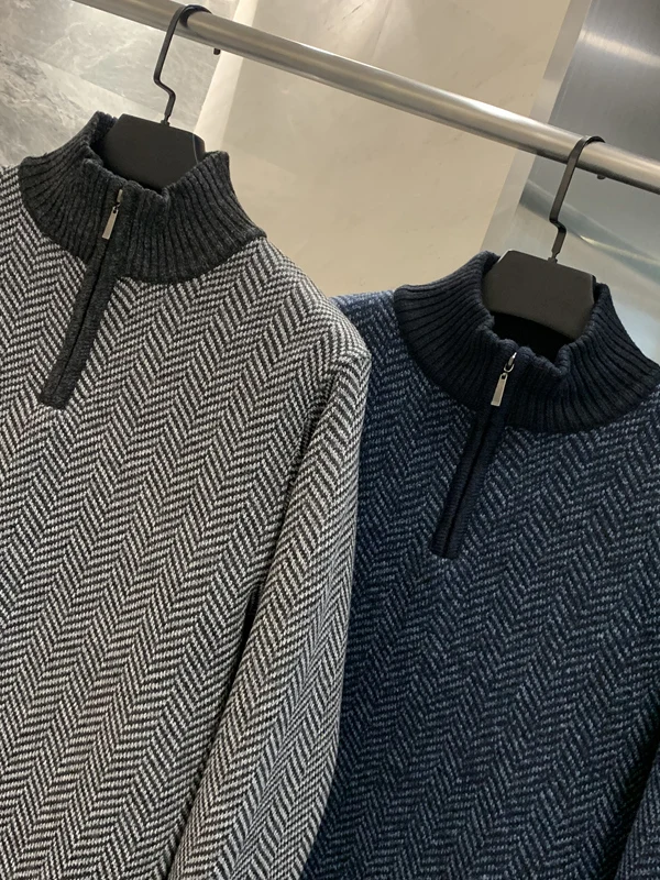 

Мужской вязаный свитер Nordic W-ape T с вышивкой и воротником-стойкой на молнии, длинный све, дышащееся полиэфирное волокно