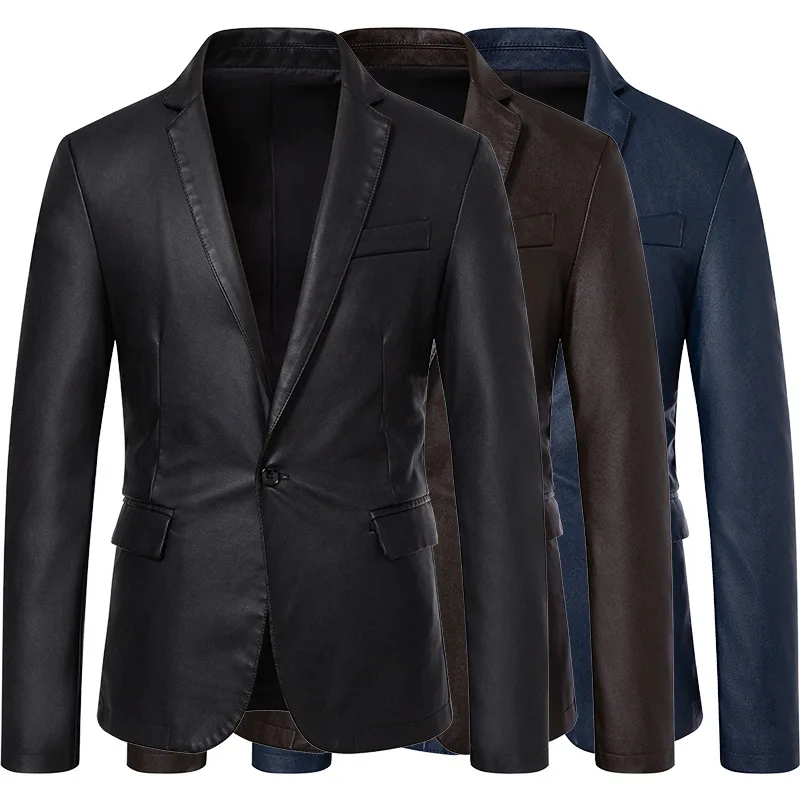 

New Fashion Men Leather Suits Jackets Formal Blazers Coats Good Quality Male Slim Business Casual PU Leather Blazers Jackets 5X
