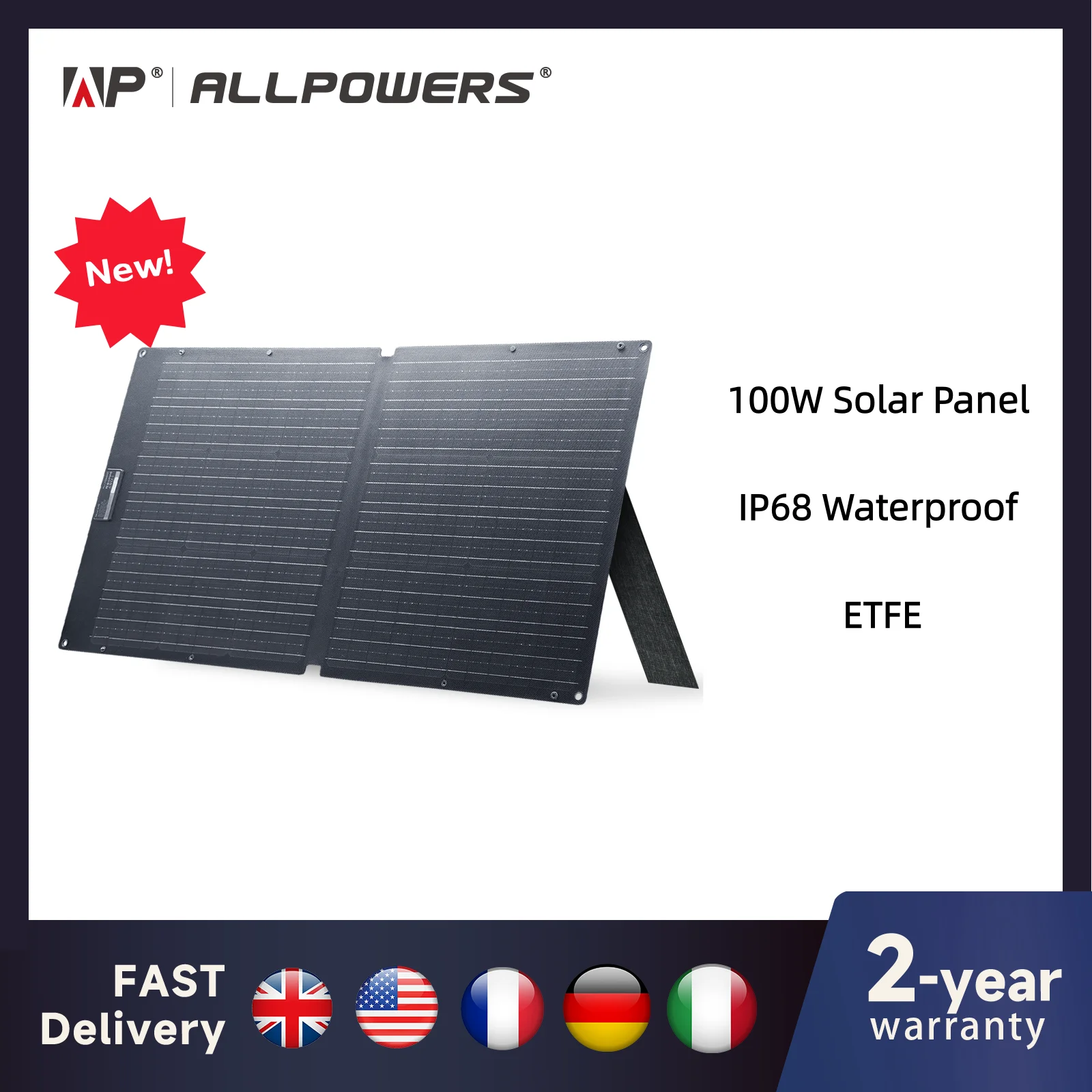 ALLPOWERS SE100 100 واط لوحة طاقة شمسية IP68 مقاوم للماء أحادي البلورية ETFE لوحة طاقة شمسية قابلة للطي لمحطة الطاقة المحمولة في الهواء الطلق RV #1