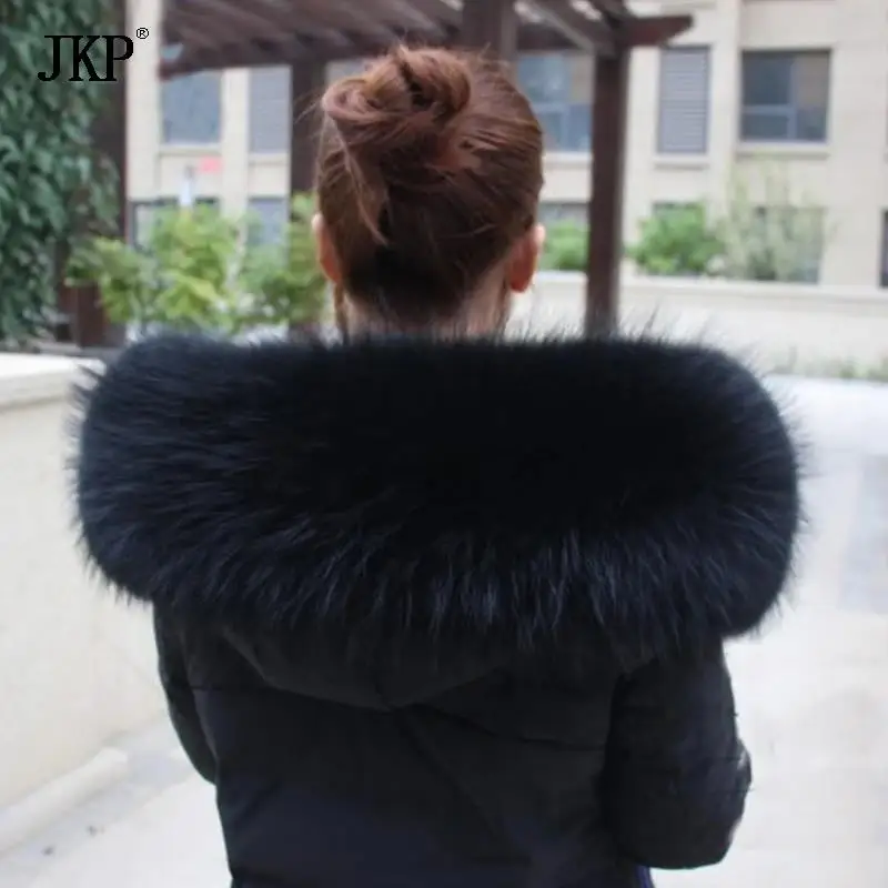 Big Size Natural Real Black Raccoon Fur Collar Scarf For Women Winter Coat Cap Warm Genuine Fur collar Scarves