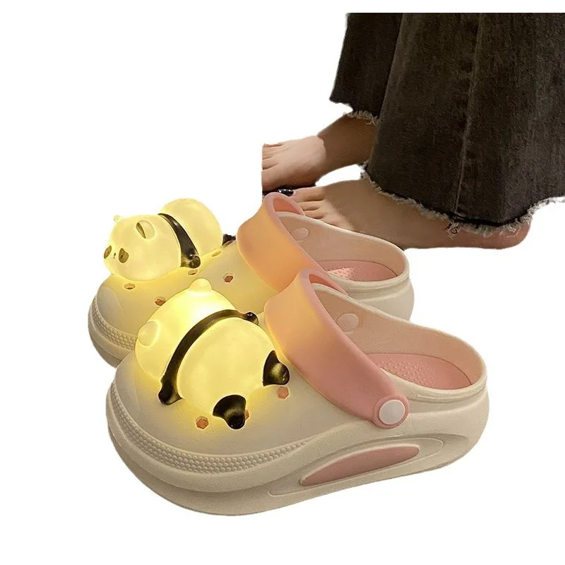 Thick-soled Panda Lantern Clogs Shoes for Women Outerwear Spring & Summer Anti-Slip Sandals Pancake Heightened Covered-Toe