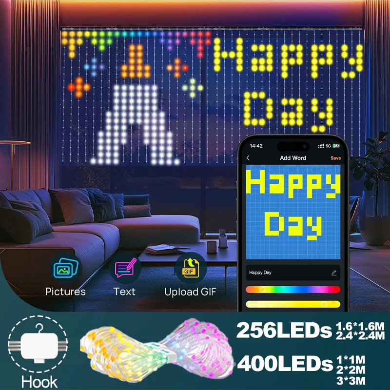 diy-スマート-led-カーテンライト-app-制御-rgb-調光可能音楽照明家庭用ホリデークリスマスハロウィン装飾