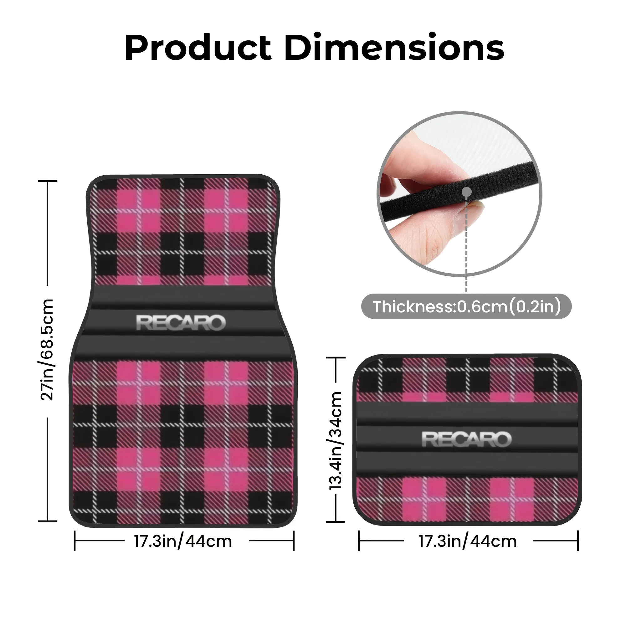 4pcs RECARO Plaid Pattern Car Floor Mats - Easy-Clean Polyester, All-Weather Use For Sedans, Trucks, SUVs - Ideal Gift For Men &