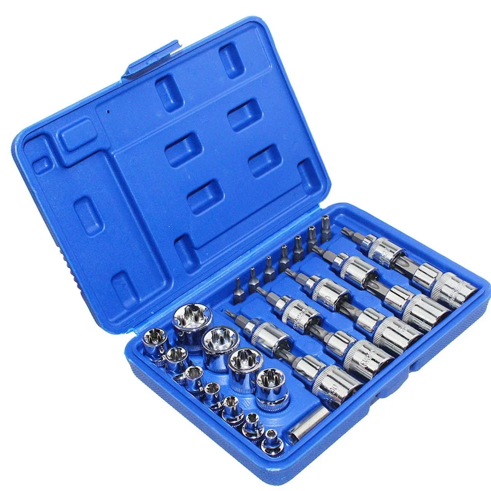 29pc Star Torx Sockets Set & Bit Male Female E & T Sockets Ratchet Screwdriver Bit for Mechanics Security Repair