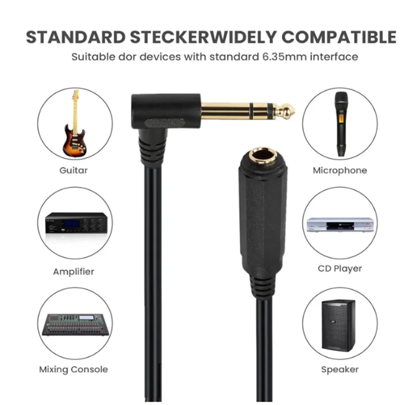 0.5mRight Angle 6.35 Male to Female Cable, 1/4 Stereo TRS Headphone Extension Cord for Guitar AMP Synths Amplifier Speaker Piano
