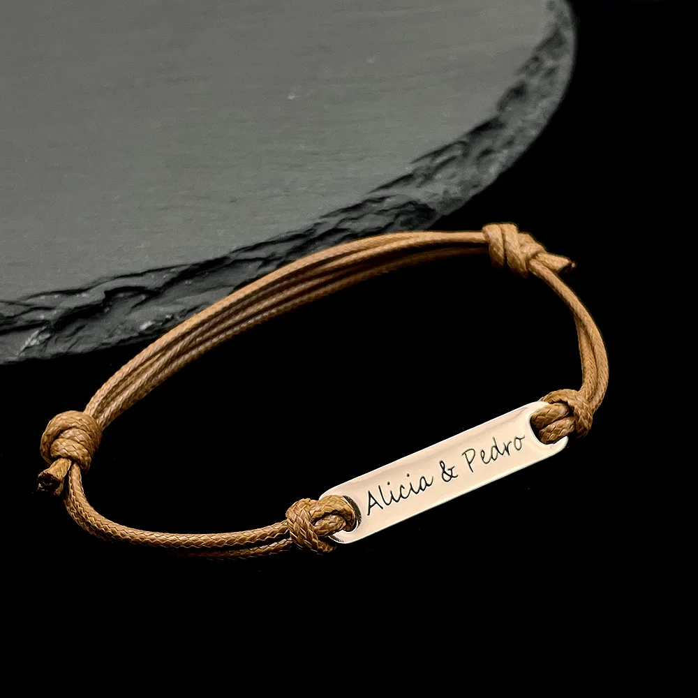 Personalized Custom Engraved Double Name Bracelet for Women Rope Adjustable Hand Strap Child Bracelets Stainless Steel Jewelry