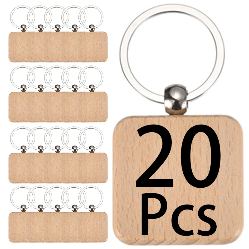 

20Pcs Beech Keychain Pendant Wood Keyrings Wooden KeyChain