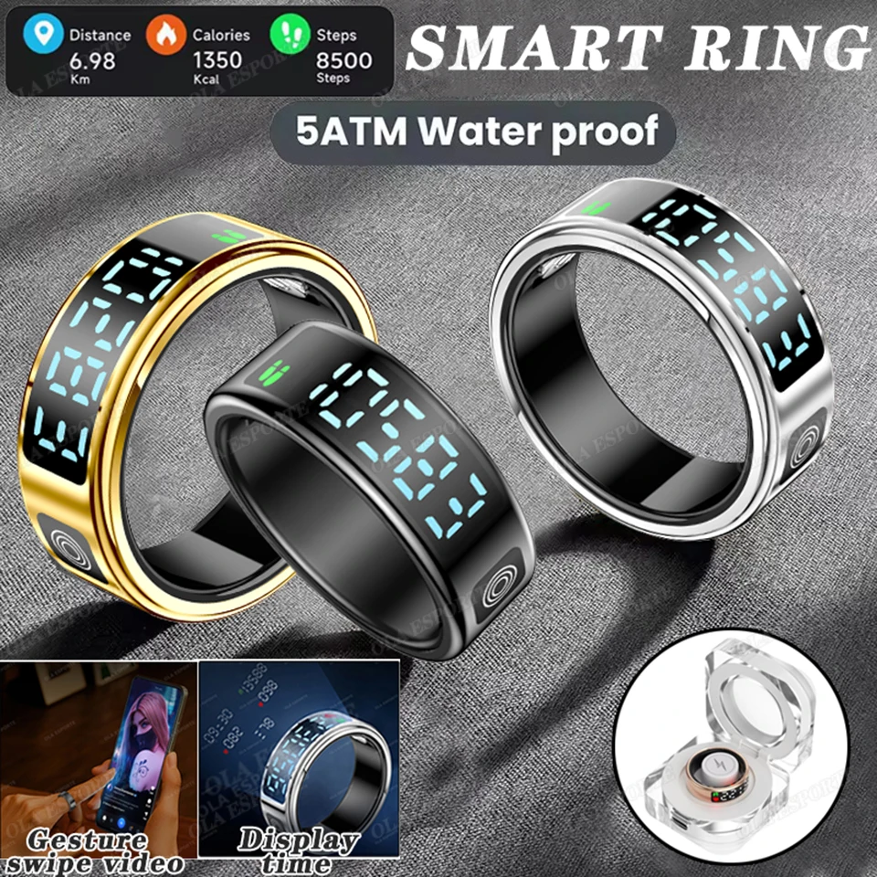 

2025 New LED Screen Smart Ring Men Women, Heart Rate and Blood Oxygen Monitor Smartring IP68 & 5ATM Waterproof, Multi-sport Mode