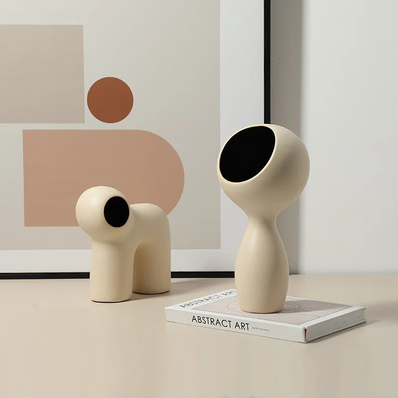 Modern cream style abstract looking villain ceramic vase, living room TV cabinet home ornament