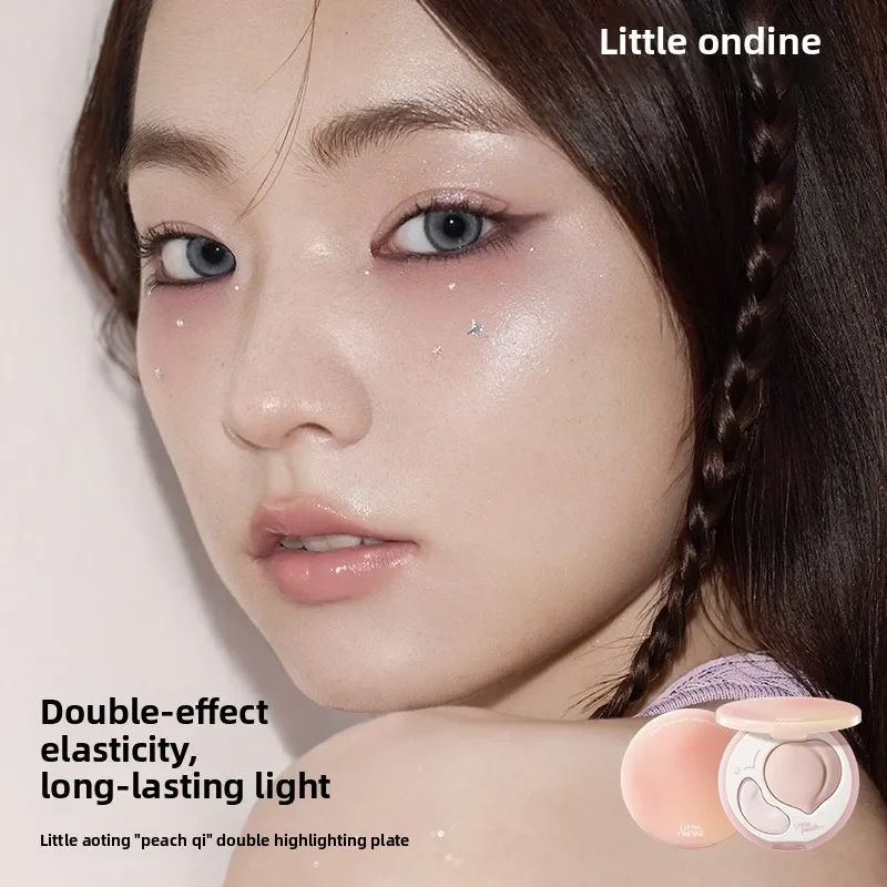 LITTLE ONDINE Peach Highlighter Cream Makeup Bronzers Powder Double Texture Duo Color Matte Face Brightener Palette