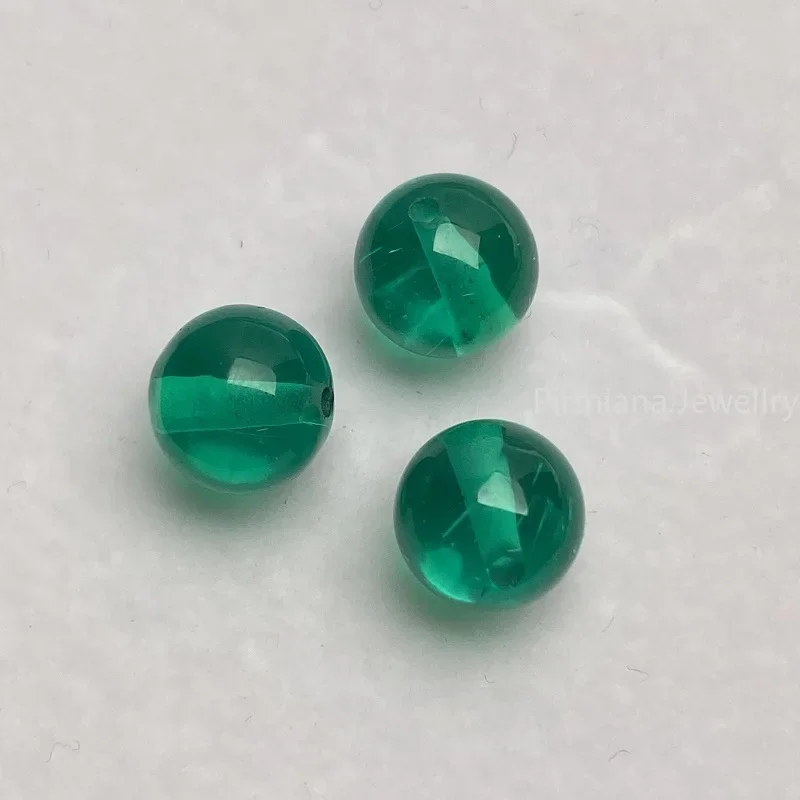 Pirmiana Custom Made 8mm Round Lab Grown Emerald Round Beads with Hole for Diy Jewelry Bracelet Making