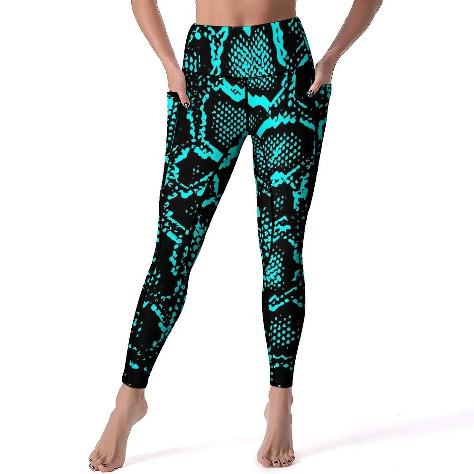 

Blue Snakeskin Yoga Pants Sexy Python Skin Print Printed Leggings Push Up Running Leggins Women Funny Stretch Sports Tights