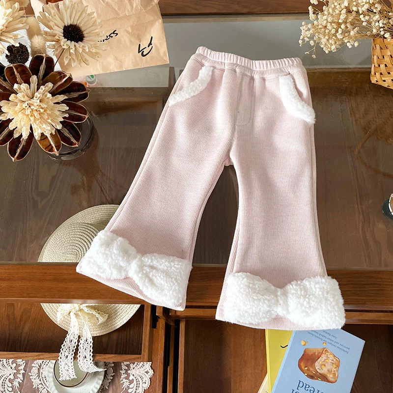

Baby Girls' Fleece-Lined Pants Kids Winter Plush Velvet Wide-leg Trousers 2025 New Children Loose Pants Toddler Warm Clothing