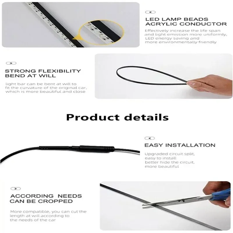 Car LED Decorate Strip Light Glowing Neon String Lights Dream Color for Car Seat/Console/Door/Dash Board Decoration