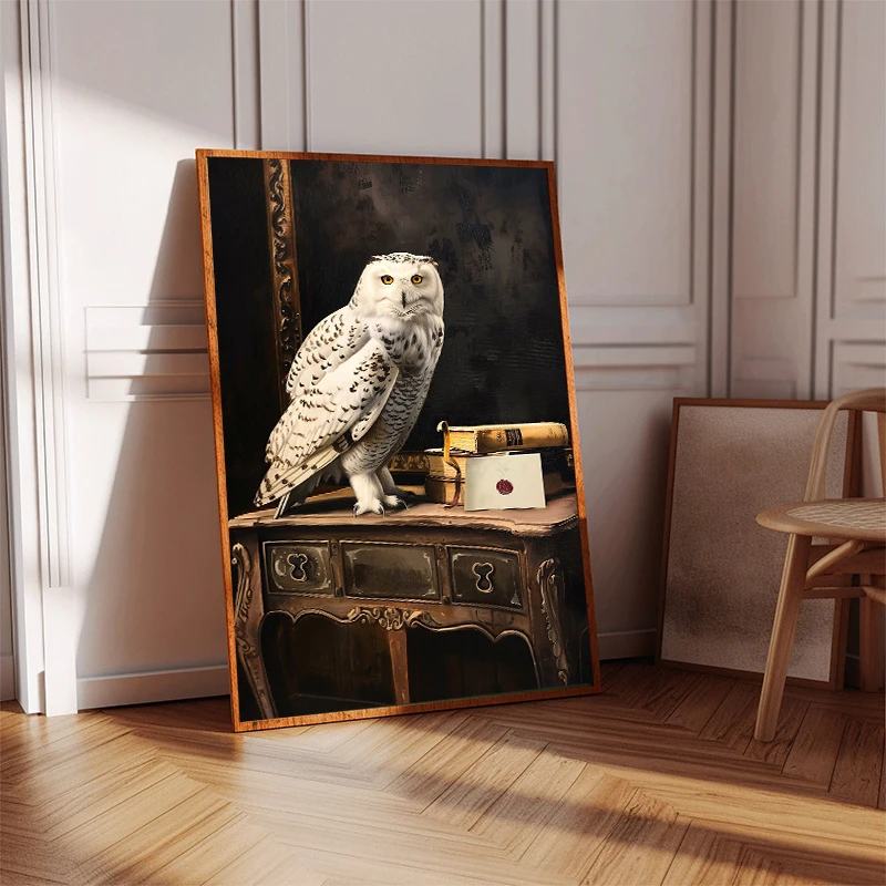 Owl on The Branch Flower Poster Dark Academia Wall Art Vintage Canvas Painting Antique Gothic for Living Room Home Decor