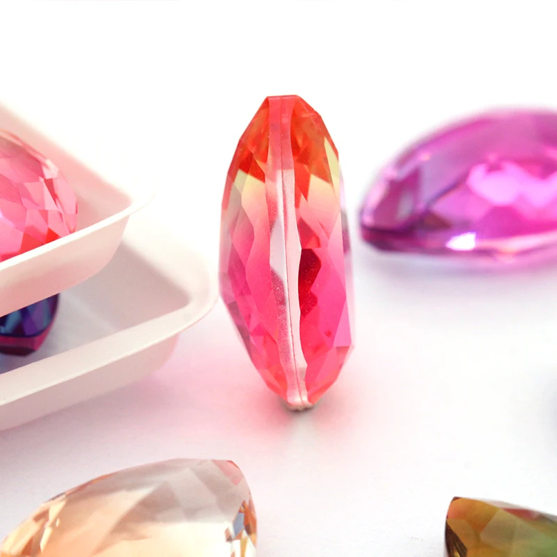 10x14 13X18MM Gradient Crystal Drop Shape Tourmaline Fancy Stone Pointback Jewelry Making Gemstone K9 Glass  Ring  Rhinestone