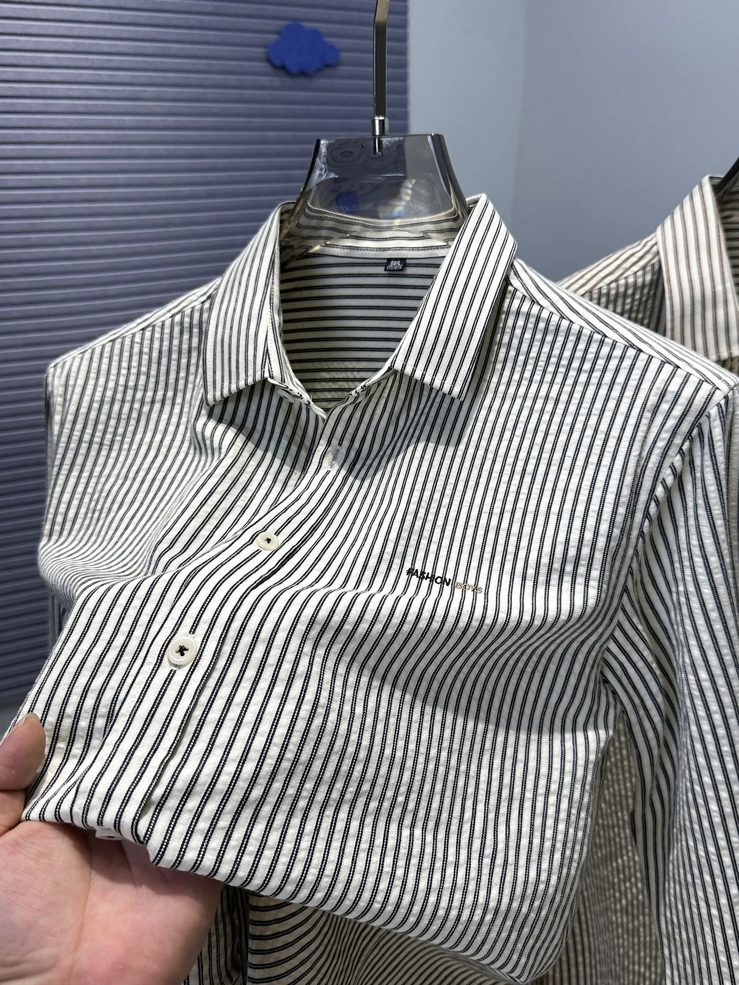 

Классическая мужская рубашка с длинным рукавом в полоску, повседневная, с вышивкой, весна-осень, модная, брендовая одежда Ropa De Marca Lege Ropa Hombre