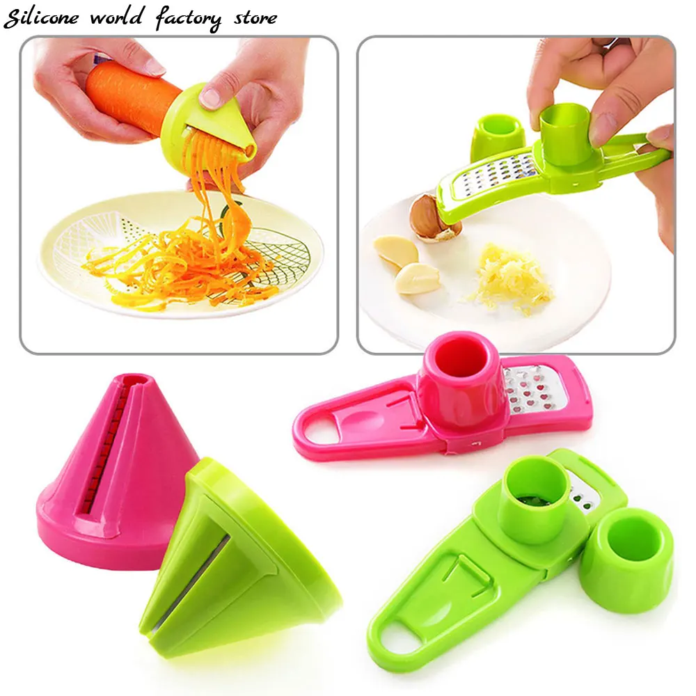 Silicone World Manual Garlic Presses Crusher  Vegetables Spiral Peeler Multi-function Grinder Garlic Cutter Graters Kitchen Tool