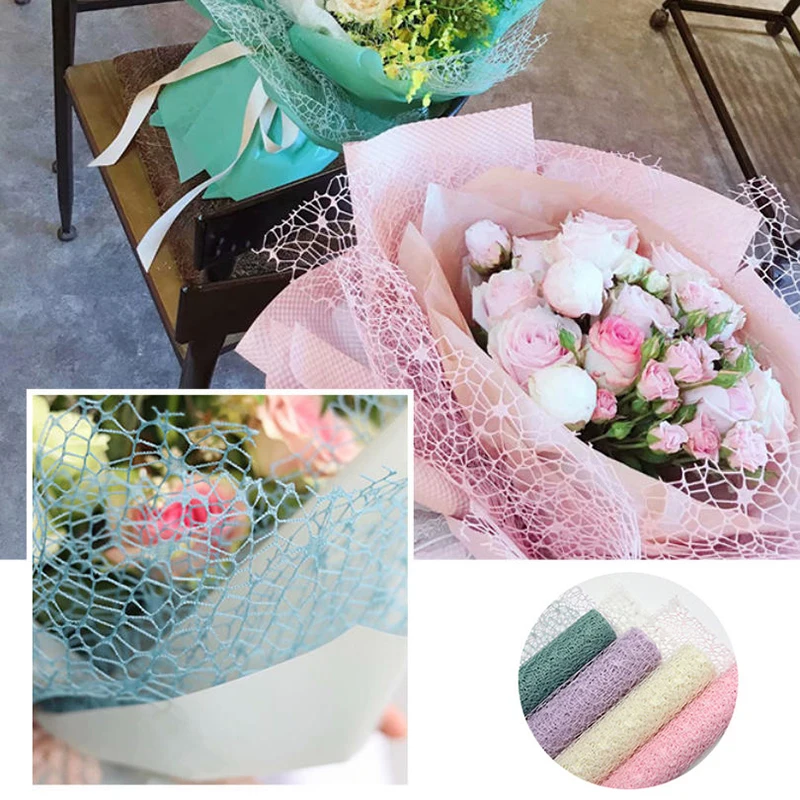 1Roll Flower Wrapping Mesh Paper Iregular Hollow Net Wrapper Floral Bouquet Paper Fresh Flower Florist Packaging Sheet【Homeclub】
