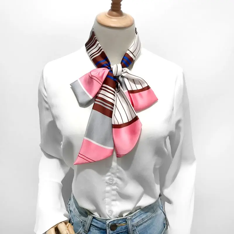 Spring Summer Women Easiest Match Long Small Silk Scarf Streamer K-style Professional Suit Easiest for Match Thin Narrow Scarf