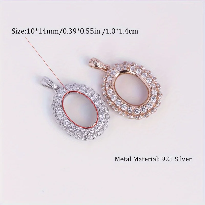 1pc 10x14mm oval prong pendant setting, Double Halo 925 sterling silver charm bezel tray, DIY pendant