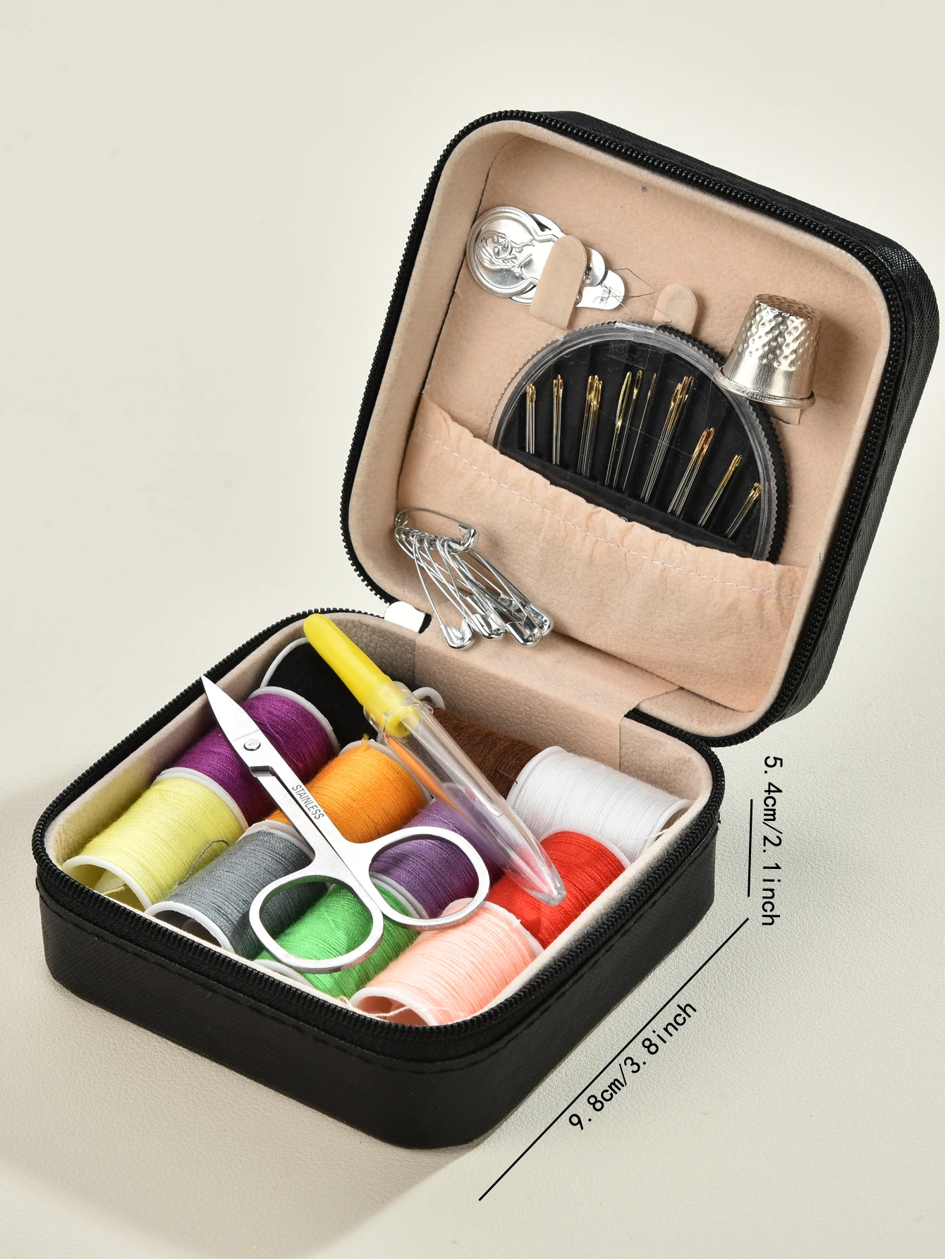 Square cross grain zipper sewing kit storage bag for DIY hand sewing tools, ideal for quick mending at home, dorm and travel view 2