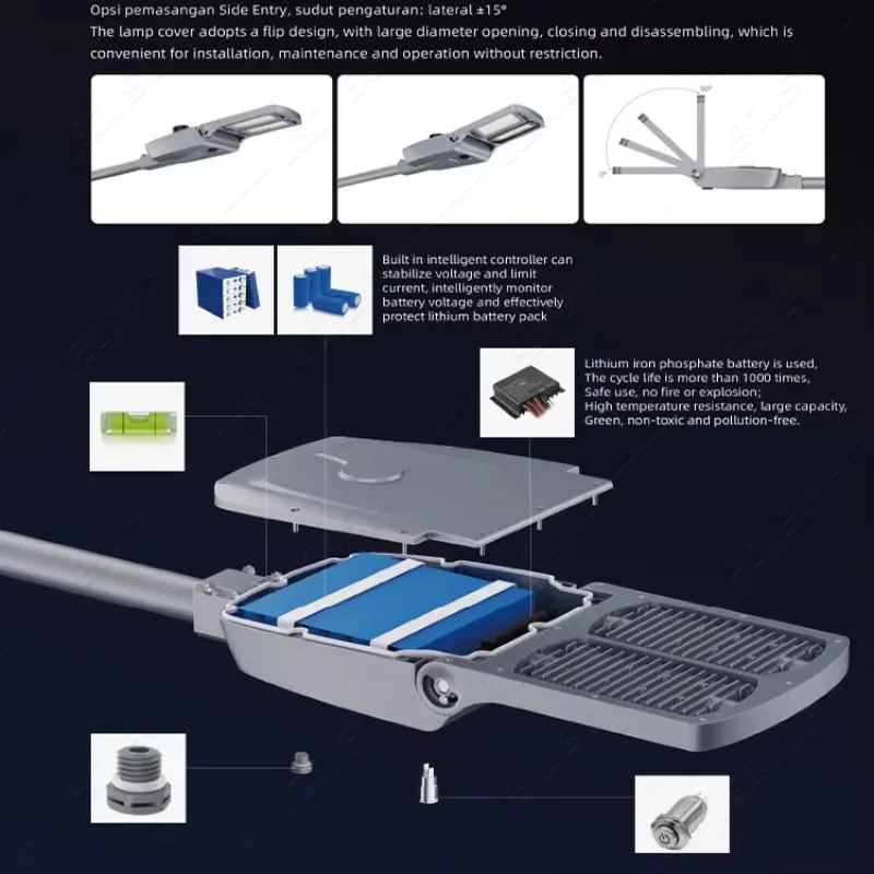 Super Bright 60W-200W Monocrystalline Solar LED Outdoor Street Light IP66 Wireless Camera All-in-One 12MP LiFePO4 Battery 5-Year