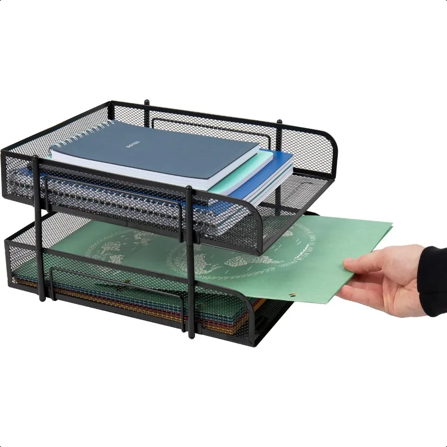 Mind Reader Штабелируемый лоток для бумаги Настольный органайзер для хранения файлов Офисная металлическая сетка 10,5 л x 13,25 В x 7,5 В 2 шт. Черный
