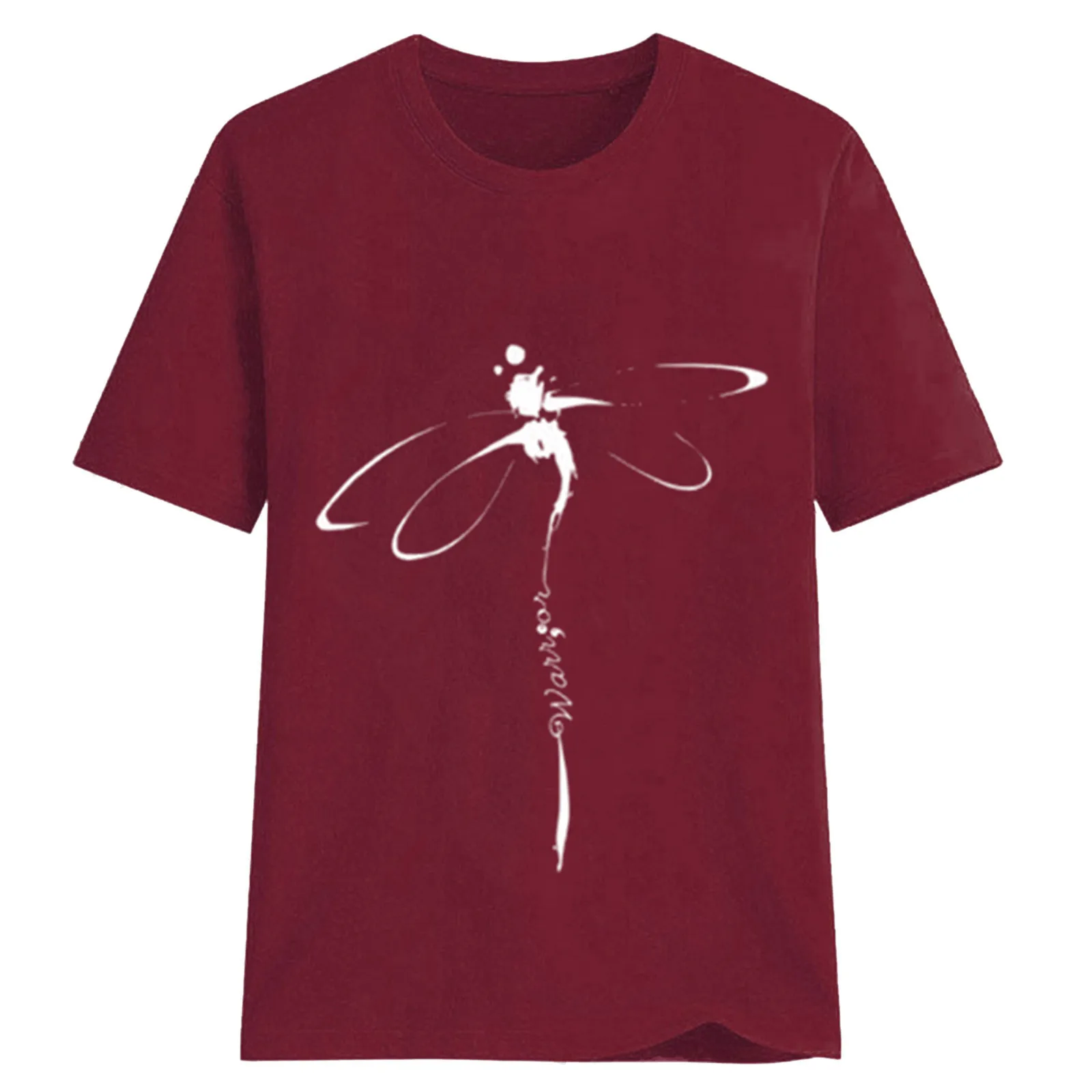 Tops explosivos con estampado de libélula, camisa Base informal con cuello Original, camiseta de manga corta para mujer, camiseta de gran tamaño,