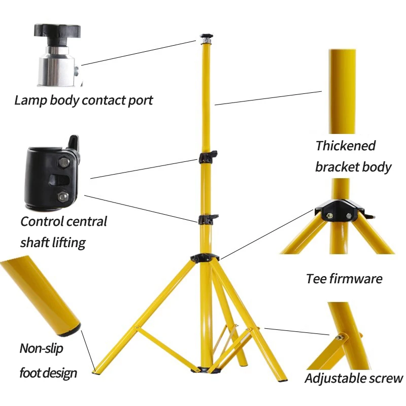 outdoor Waterproof Work Lights with Adjustable Metal Telescoping Tripod, Detachable bracket, Three Head, Tunnel lighting