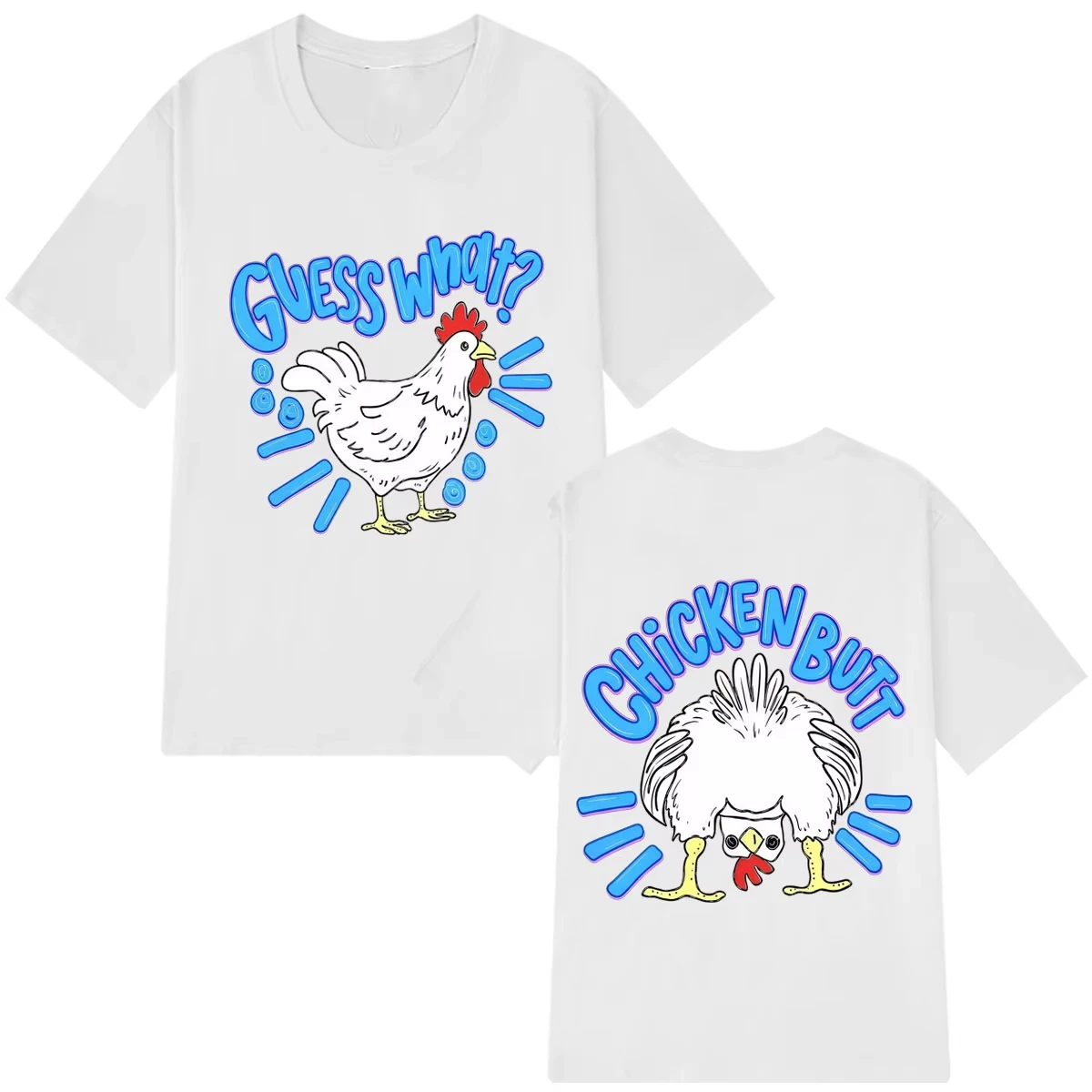 Guess What Chicken Butt Funny Meme T-shirt Men Women Hip-hop T-shirt Summer Short-sleeved Tops Casual T-shirts Streetwear
