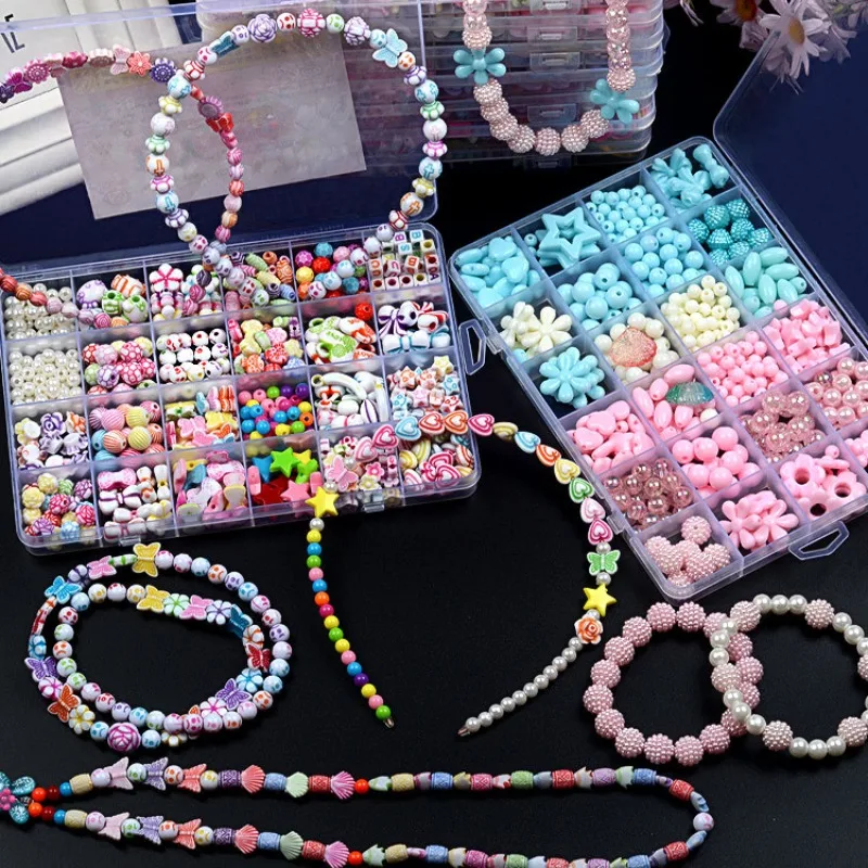 24 Grids Girls DIY Beaded Set Toys Children Handmade Jewelry Making Bracelets Rings Necklaces Creativity Kits Kids Puzzle Toys