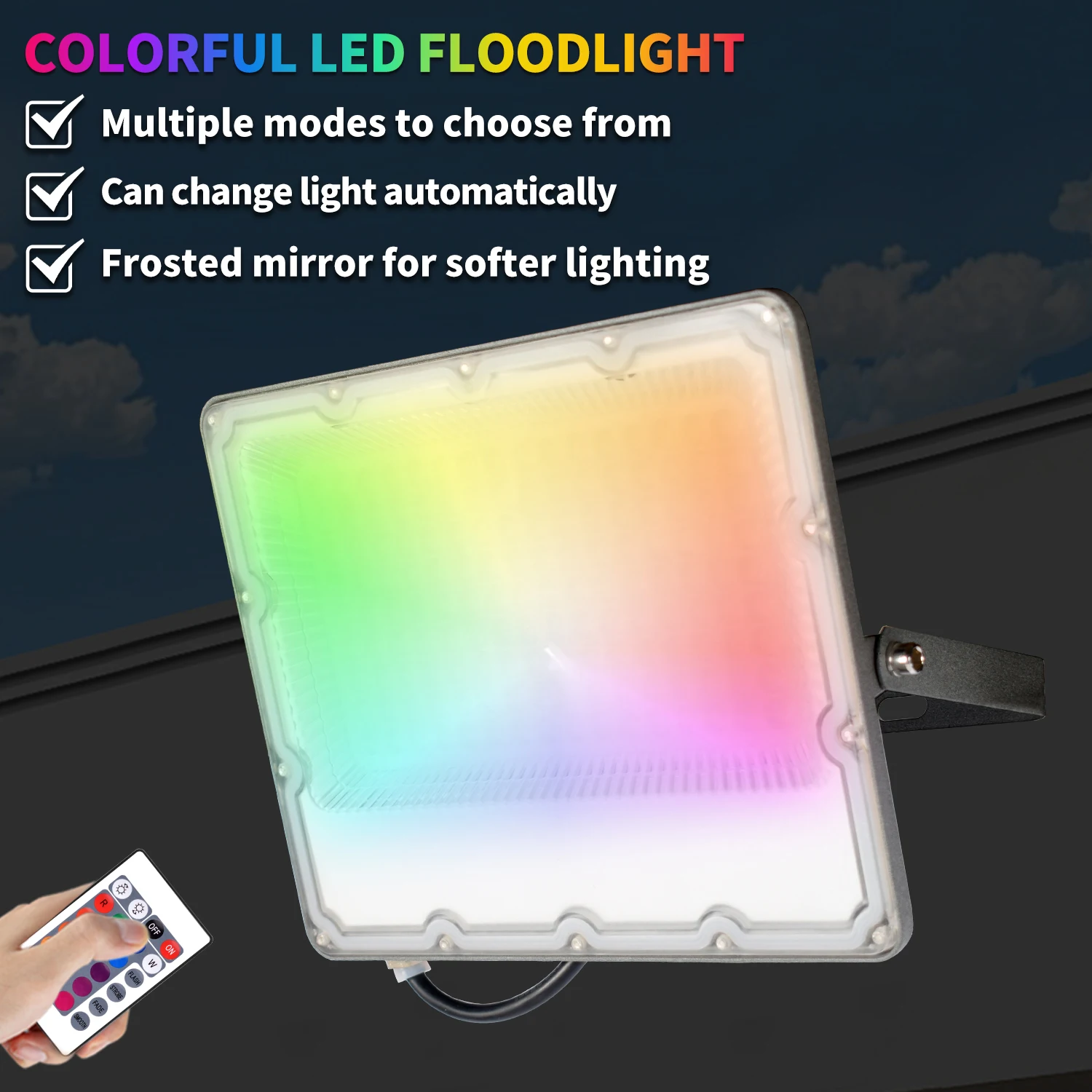 

RGB Floodlight with Remote Color Changing Floodlight With 12 Light Colors for Christmas Halloween Festival home Decor Lighting