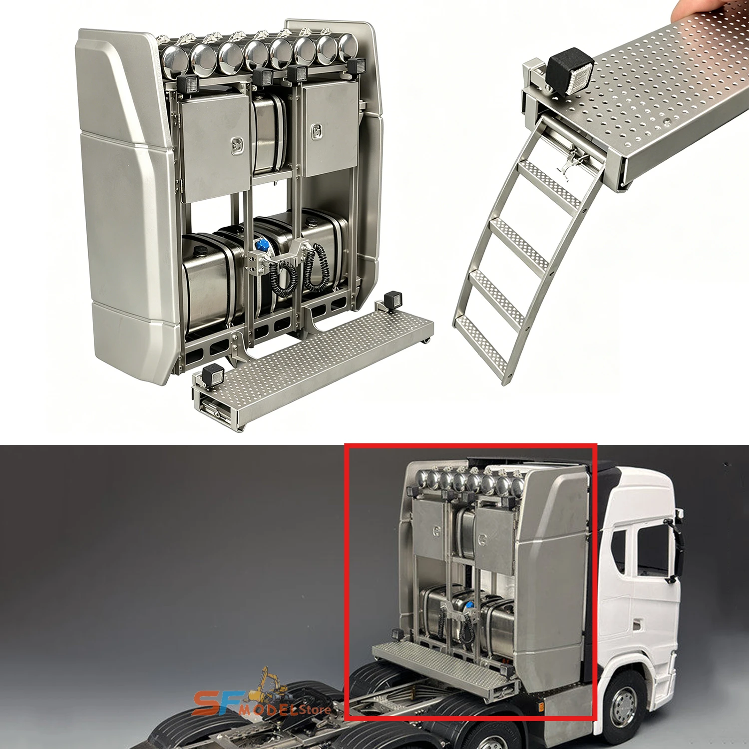 

770S Truck Cab Equipment Rack Compatible with Tamiya 1/14 RC Tractor Trailer Dump Truck Modification and Upgrade Accessories