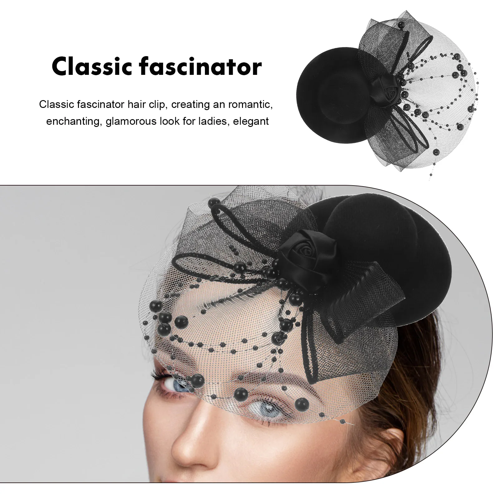 

Black Vintage Headgear Fascinator Hair Clip for Women Elegant Wedding Accessories with Net Decor Retro Style