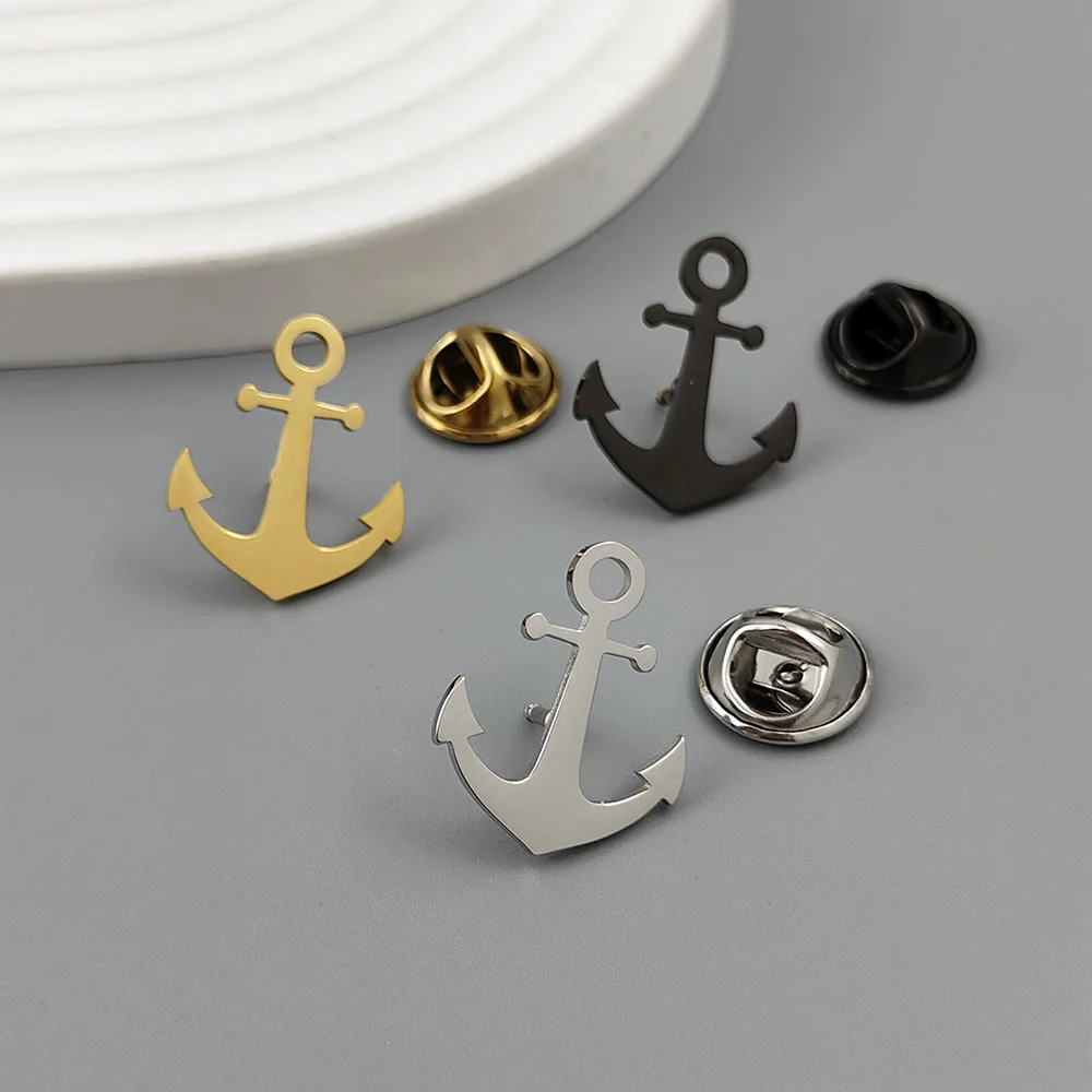 Metal stud brooch. Ship anchor stainless steel brooch. Universal nameplate badge. A delicate and small gift.