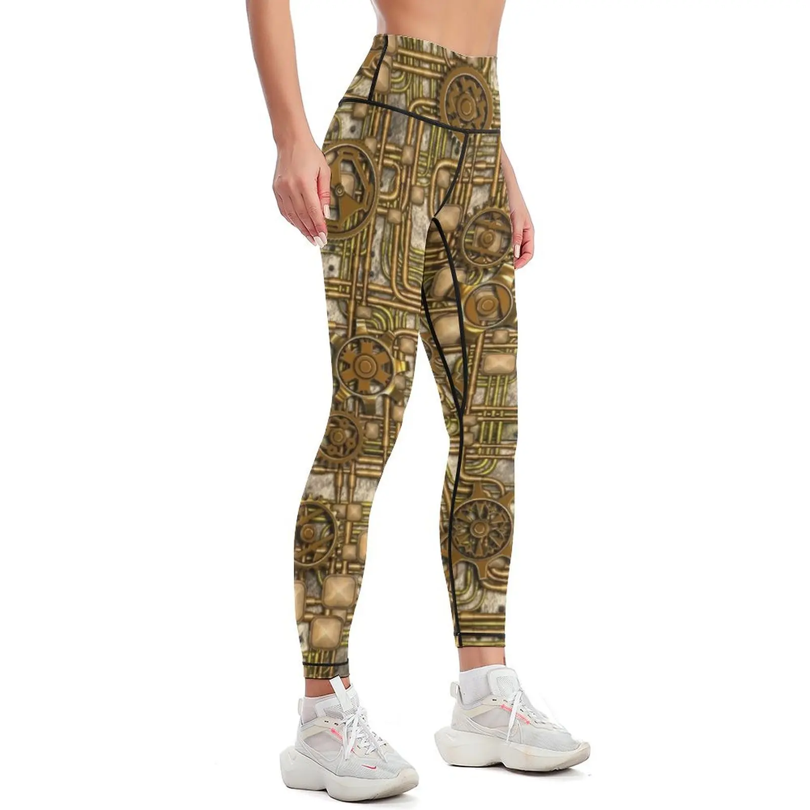 Steampunk Panel, Gears and Pipes - Brass Leggings Women's fitness Golf wear Womens Leggings