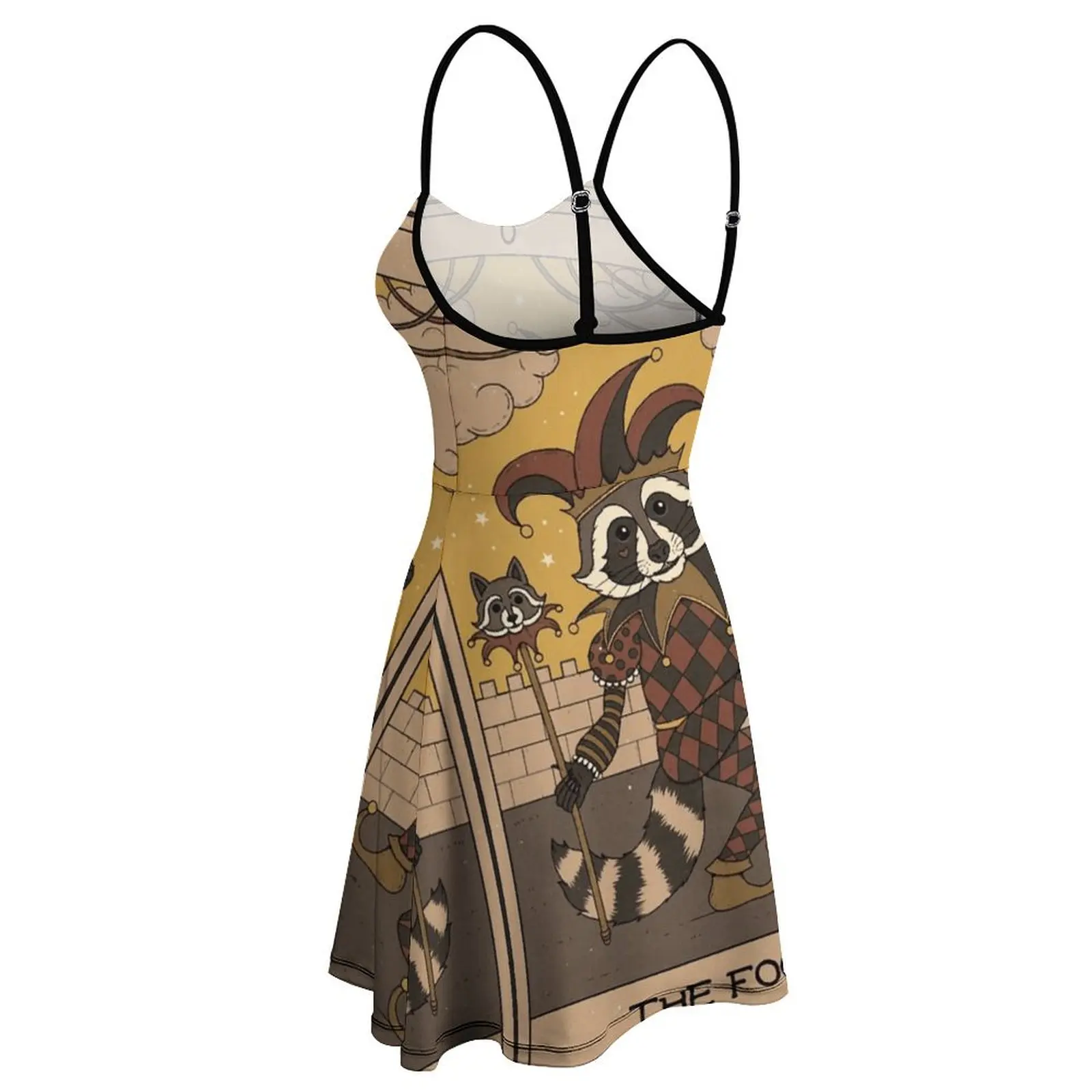 Vestido de estilingue feminino com guaxinins, Vestido Suspender, Criativo, Exótico, Adequado para Festas, Tarot para Venda