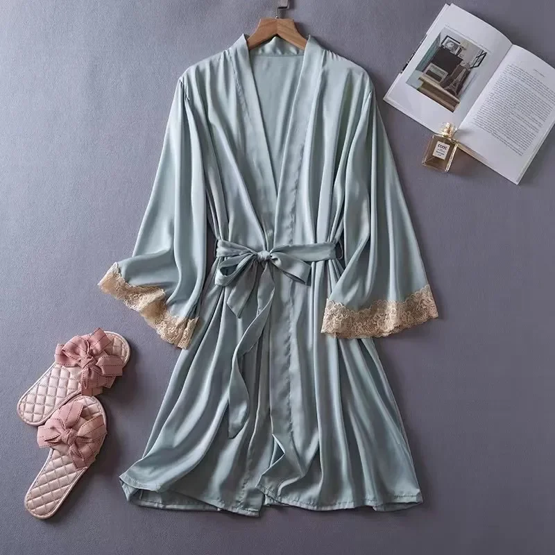 

Women Sexy Lace Satin Robe Sleepwear Short Nightgown Kimono Bathrobe Lingerie Nighty Dress Soft Comfortable Plus Size