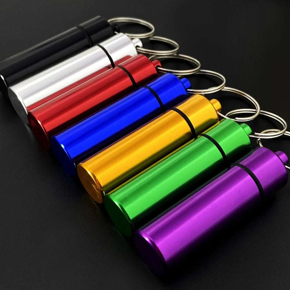 

Waterproof Mini Pill Bottle Keychain Portable Emergency Medicine Capsule Container Small Pill Storage Box Keychain Pill Holder f