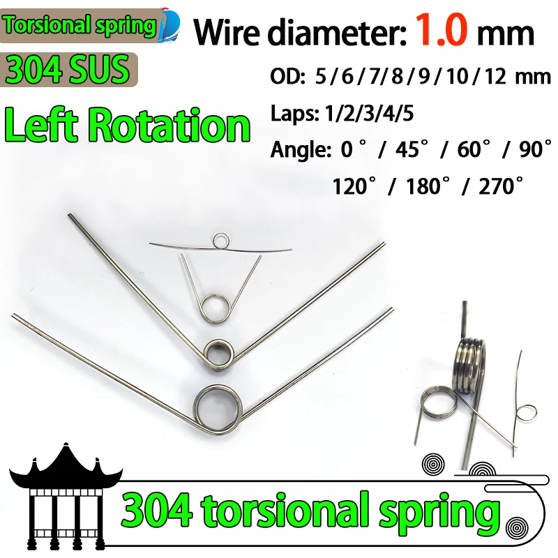 

Left Rotation Spring Wire Diameter 1.0mm Left Torsion Spring Return and Reset V-shaped Spring Laps1/2/3/4/5lap 304SUS 5PCS