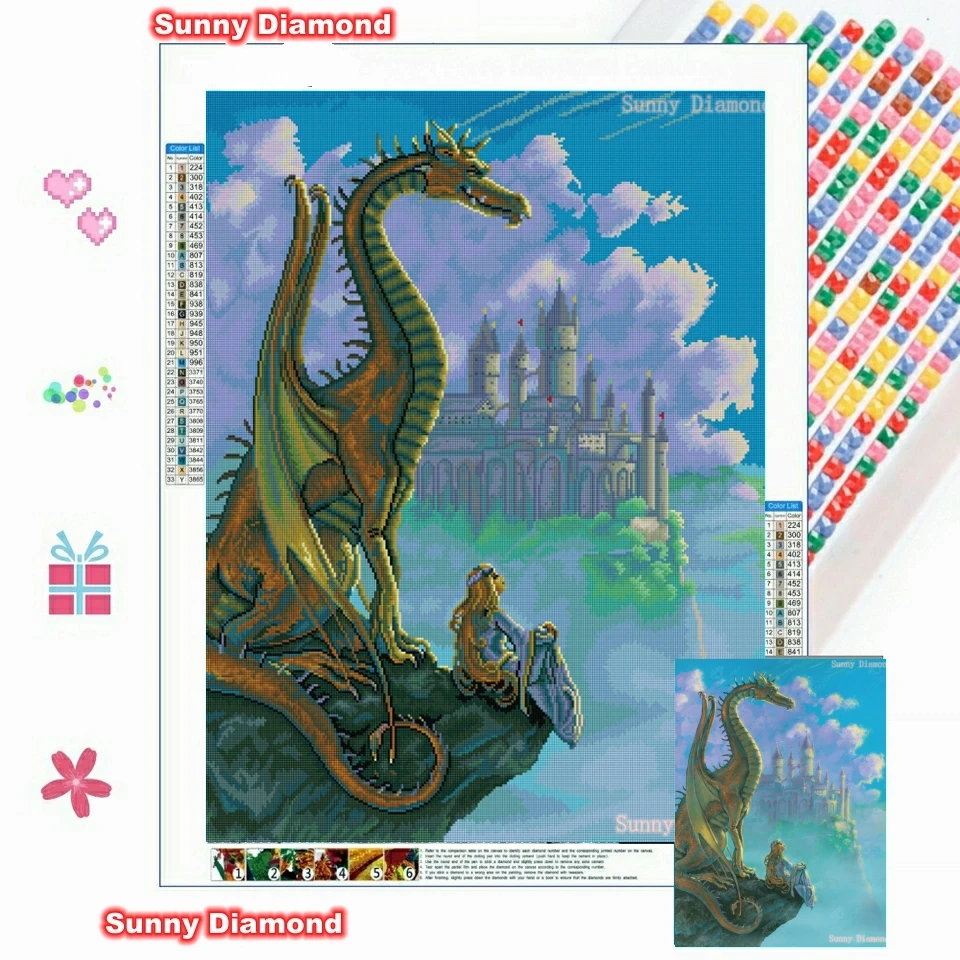 

Dragon Cliff 5d Diamond Painting New 2022 Castle Girl Princess Puzzle Cross Stitch Kit Home Decor Drill Cuadros Christmas Gifts